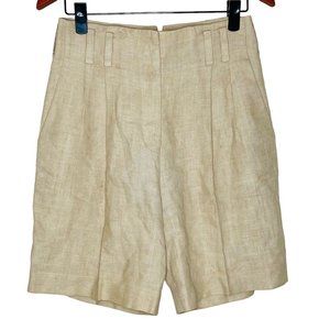 Vintage High Rise Linen Bermuda Shorts Pleated 10